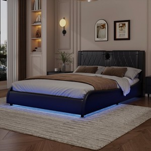 CAVINAS King/Queen/Full Size Luxurious Upholstered Platform Bed Frame with Thickened Headboard & Bluetooth Speakers,Easy Assembly - 1 of 4