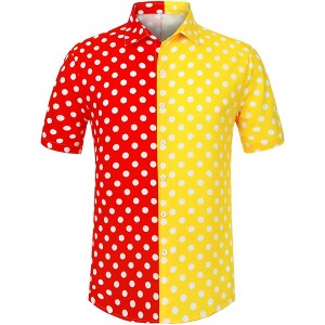 Lars Amadeus Men's Summer Polka Dots Short Sleeves Button Down Patchwork Hawaiian Shirt - 1 of 4