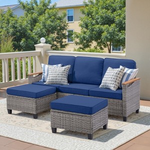 Outdoor Wicker Patio Seating Set All Weather PE Rattan Conversation Set with Cushion - 1 of 4