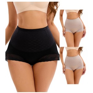 INSPIRE CHIC 3 Packs Women's Lace Mesh Light and Breathable Tummy Control Briefs High Waist Control Panties - 1 of 4