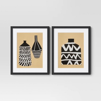 (Set of 2) 16&#34; x 20&#34; Vase Set I and II Framed Decorative Wall Art Set with Mat - Threshold&#8482;_1