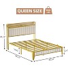 LED Storage Bed Frame with Charging Station, Upholstered Platform Bed, Full/Queen/King Size, White & Gold - 3 of 4