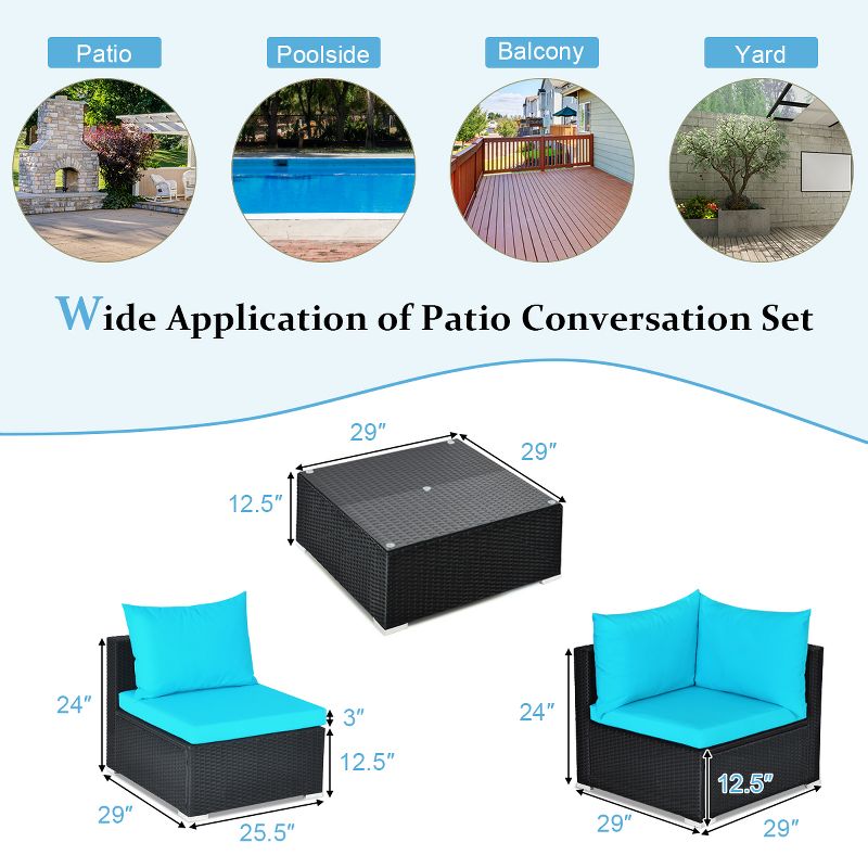 Costway 7PCS Patio Rattan Sofa Set Sectional Conversation Furniture Set Garden, 4 of 10
