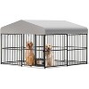 Acekool Outdoor Dog Kennel, 10x10FT Large Dog Enclosure with Iron Guardrails, Waterproof Cover & 2 Stainless Steel Bowls - 3 of 4