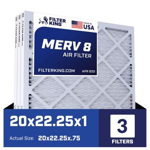 Filter King 20x22.25x1 Air Filter | 3-PACK | MERV 8 HVAC Pleated A/C Furnace Filters | MADE IN USA | Actual Size: 20 x 22.25 x .75" - 1 of 4