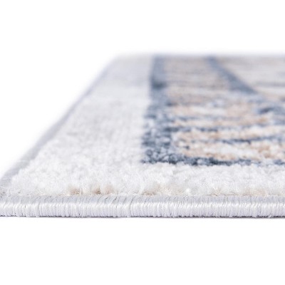 Cream and Navy Blue Floral Rectangular Synthetic Area Rug