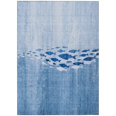 Sky Blue And Navy Blue Nautical Washable Indoor Outdoor Area Rug
