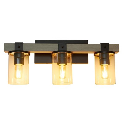 Rustic Restored Wood Look 3-Light Bath Vanity with Glass Shades