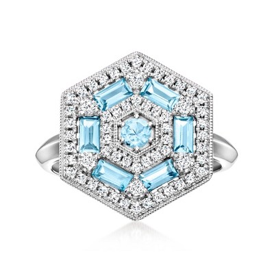 Ross-Simons 3.70 ct. t.w. Sky Blue and White Topaz Vintage-Style Ring in Sterling Silver