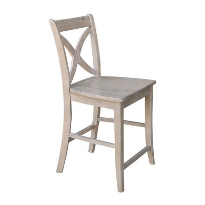 Gray Solid Wood Crossback Counter Stool with Footrest