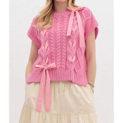 Women's Heidi Cable Bow Accent Knit Top - entro