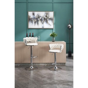 Lyngins Office & Bar Counter Height Bar Stool Set of 2,Modern Swivel Bar Stools with Chrome-Plated Metal Base, Height Adjustable Velvet Counter Stools - 1 of 4