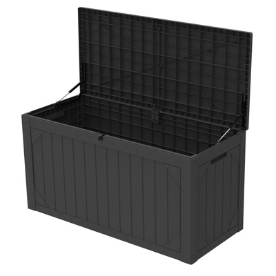 Decksplore 100 Gallon Storage Box, Large Outdoor Deck Box for Patio Furniture Cushions, Garden Tools, Black