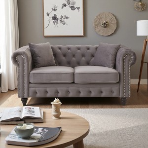 63.5" Velvet Modern Chesterfield Sofa with Button Tufted & Nail-Trimmed Arms - 1 of 4
