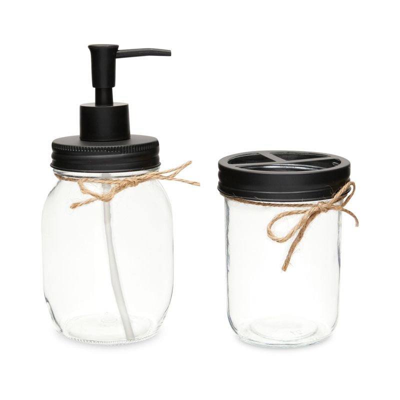 Okuna Outpost 4 Piece Glass Bathroom Accessories Set with Soap Dispenser, Toothbrush Holder, Apothecary Mason Jar, 5 of 7