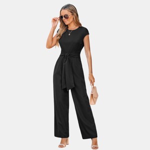 Women's Black Tie-Waist Wide-Leg Jumpsuit - Cupshe - 1 of 4