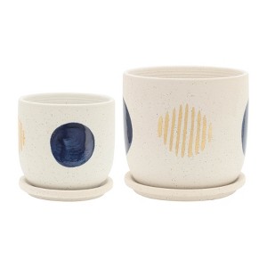Sagebrook Home 2pc Funky Ceramic Planter Set: Hand-Painted, Rust-Resistant with Drainage Holes - 1 of 4