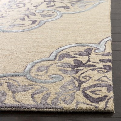 Beige & Blue Hand-Tufted Wool-Silk Blend 8' x 10' Rectangular Rug