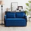 54" Multi-Position Adjustable Velvet Loveseat with Pull-Out Bed & Detachable Arm Pockets (Blue) - 2 of 4