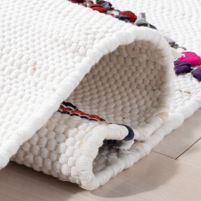 Ivory and Black Flat Woven Cotton Synthetic 8' x 10' Rug