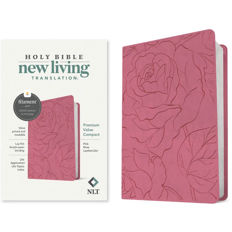 NLT Premium Value Compact Bible, Filament-Enabled Edition (Leatherlike, Pink Rose) - (Leather Bound), 1 of 2