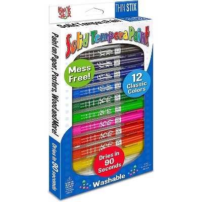 Kwikstix Stix Solid Tempera Paint, Super Quick Drying, Classic Primary Colors, Thin, 12 Pack