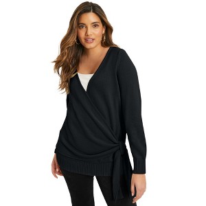 June + Vie by Roaman's Women's Plus Size Wrap-Front Cardigan - 1 of 4