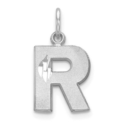 Black Bow Jewelry 14k White Gold, Julia Collection, Small Satin Block Initial R Pendant
