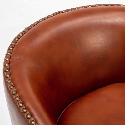 Caramel Faux Leather Swivel Barrel Accent Chair