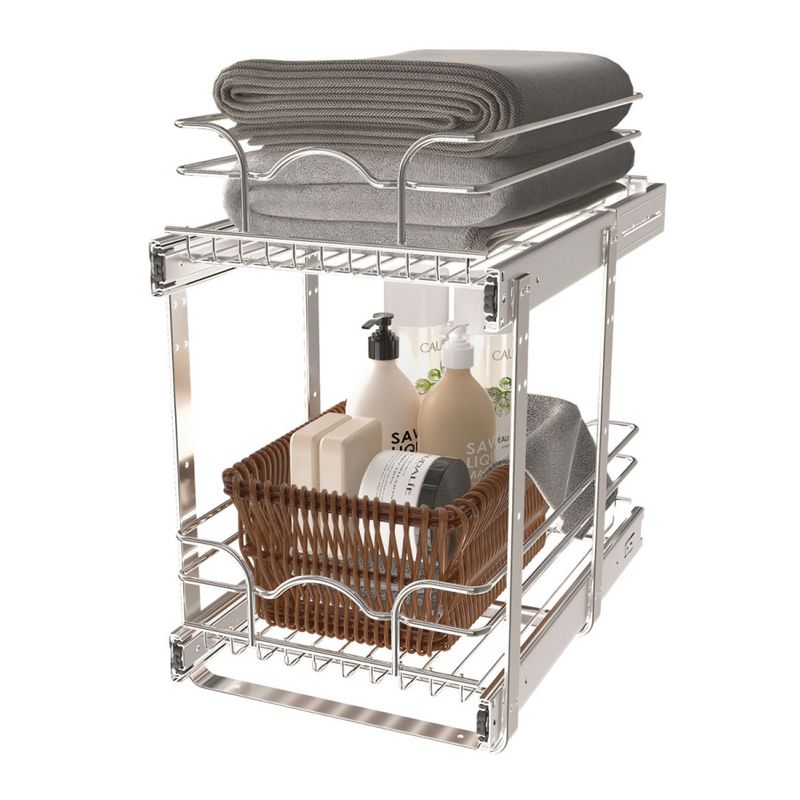 Rev-A-Shelf 5WB2 2-Tier Wire Basket Pull Out Shelf Storage for Kitchen Base Cabinet Organization, Chrome, 1 of 8