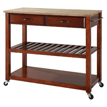 Natural Wood Top Kitchen Cart/Island with Optional Stool Storage - Classic Cherry - Crosley