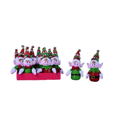 Transpac Polyester 5 in. Multicolor Christmas Plush Elf Ornament in Display Set of 12