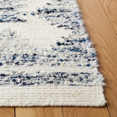 Ivory and Blue Hand-Knotted Wool Shag Rug, 4' x 6'