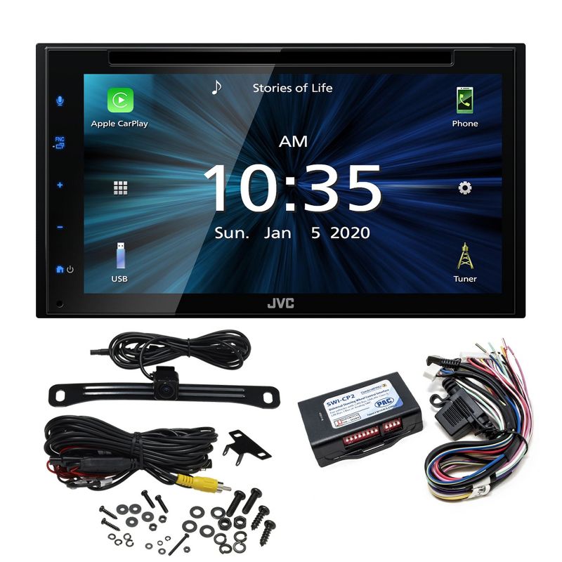 JVC KW-V660BT 6.8" Touchscreen Receiver Compatible with Apple CarPlay & Android Auto Bundled with Back Up Camera and Steering Wheel Interface, 1 of 9
