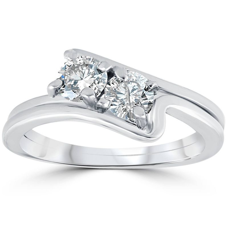 Pompeii3 3/4CT Two Stone Diamond Forever Us Engagement Ring Set 10K White Gold, 1 of 6