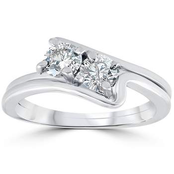 Pompeii3 3/4CT Two Stone Diamond Forever Us Engagement Ring Set 10K White Gold