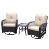 3-Piece Wicker Rocker Swivel Patio Accent Chair Set Of 2,Glass Top Side Table,Modern Arm Chair With Cushion,Patio Chairs Outdoor -Maison Boucle - 2 of 4