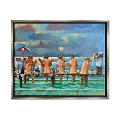 Stupell Industries Beach Dock Women Summer Fun Framed Floater Canvas Wall Art