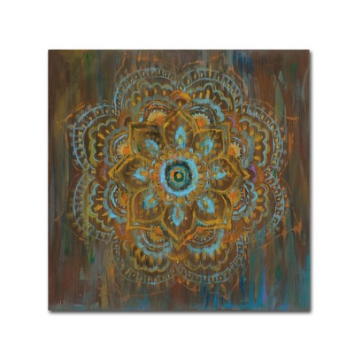 Danhui Nai 18"x18" Abstract Teal and Orange Canvas Wall Art