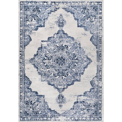 Light Blue/Ivory Reversible Synthetic Area Rug 4' x 6'