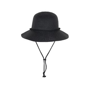 Anna-Kaci Wide Brim Straw Sun Hat with Chin Strap and Black Cord Detail for Outdoor Protection and Stylish Shade - 1 of 4