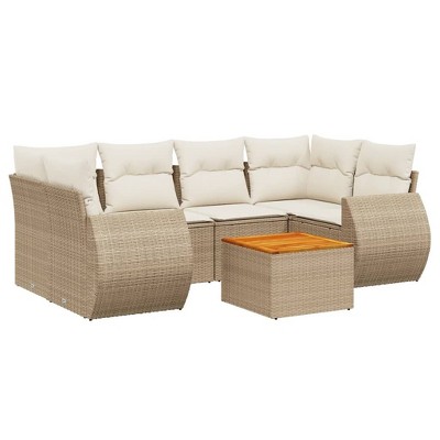 vidaXL 7 Piece Patio Sofa Set with Cushions - Beige and Cream