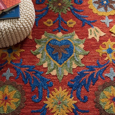 Hand-Tufted Artisanal Red Wool 6' Square Area Rug