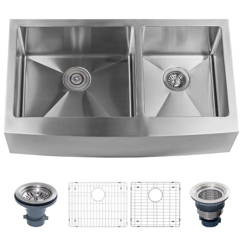 Miseno Mss3620f6040 Farmhouse 36 Double Basin Stainless Steel Kitchen Sink