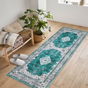 Area Rugs: Washable Non-Slip Vintage Boho Carpet, Soft Low Pile Foldable Stain Resistant Rug for Living Room, Bedroom, Home, Dining Room - 1 of 4