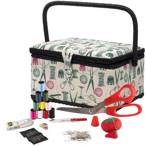 Singer Lg Basket Rolled Edge Water Color Floral Print Matching Zipper Pouch  And Sew Kit : Target