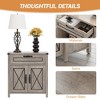 End Table with Charging Station, Narrow Side Table Small Nightstand, Retro-Grey - 3 of 4