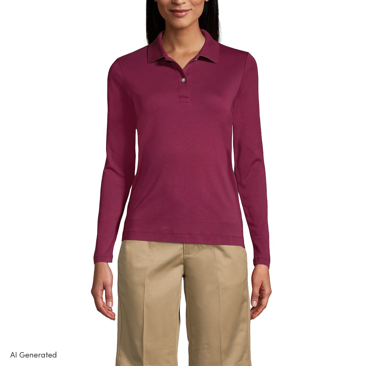 Lands' End School Uniform Women's Long Sleeve Feminine Fit Interlock Polo Shirt - thumbnail 6