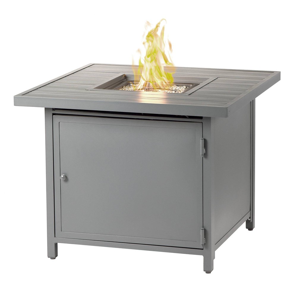 Photos - Electric Fireplace 32" Square Aluminum 37000 BTUs Propane Fire Table with 2 Covers - Gray - O