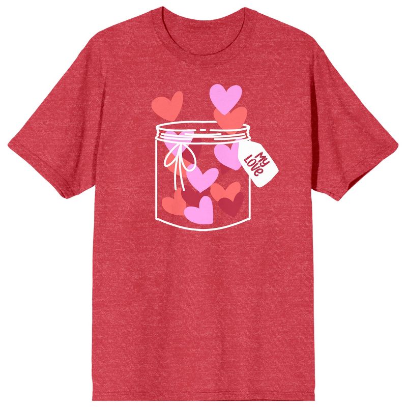 Valentine's Day Jar Of Hearts Crew Neck Short Sleeve Red Heather Women's Tee, 1 of 4